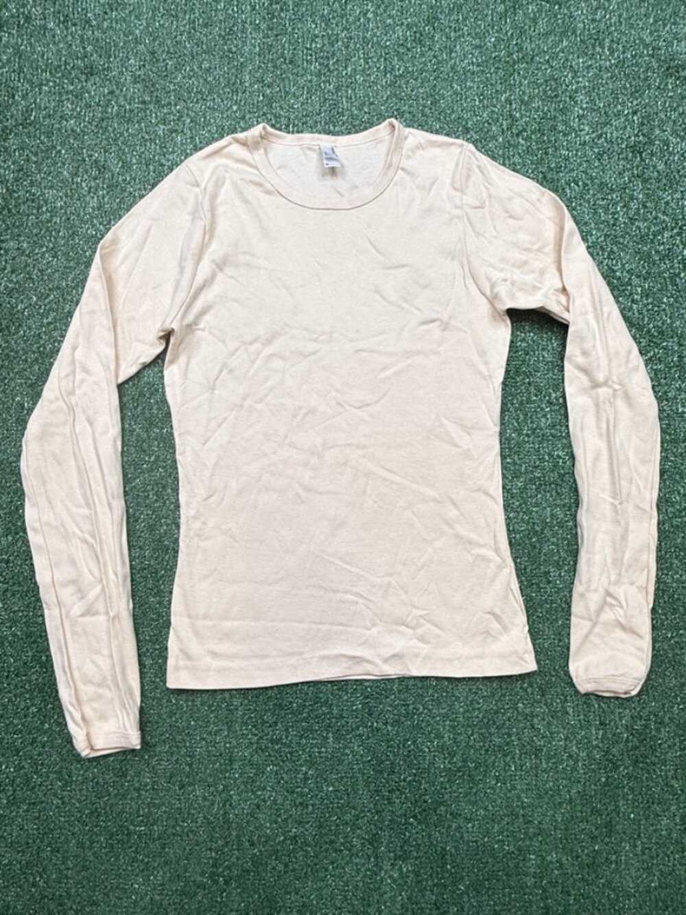 Vintage Y2K American Apparel T Shirt Women's Size M Cream Long Sleeve